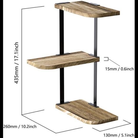 Corner Shelf Wall Mount of 3 Tier Rustic Wood Floating Shelves - Picture 3 of 5